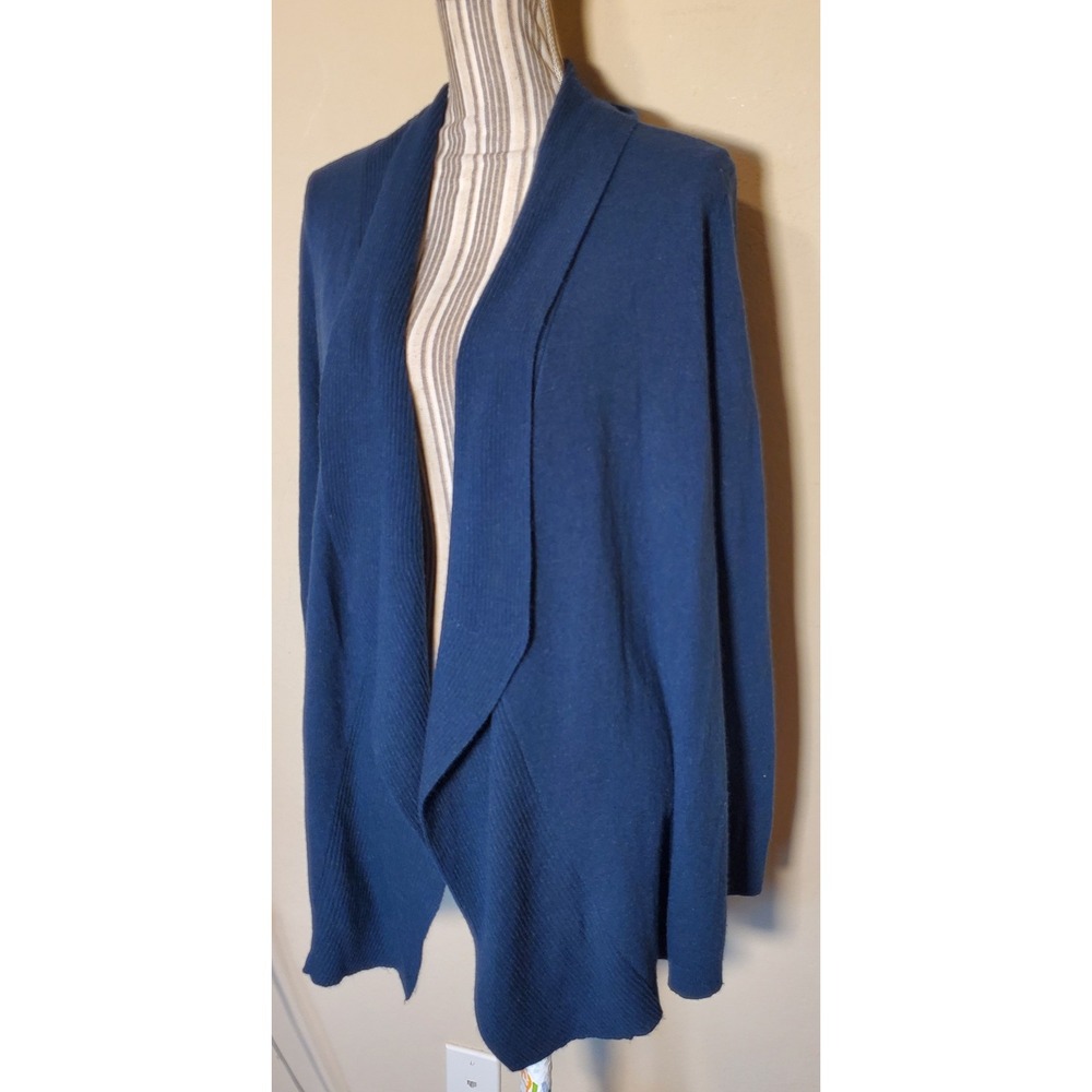 Loft Womens Medium Very Dark Teal Wool Blend Open Front Shawl Cardigan Sweater